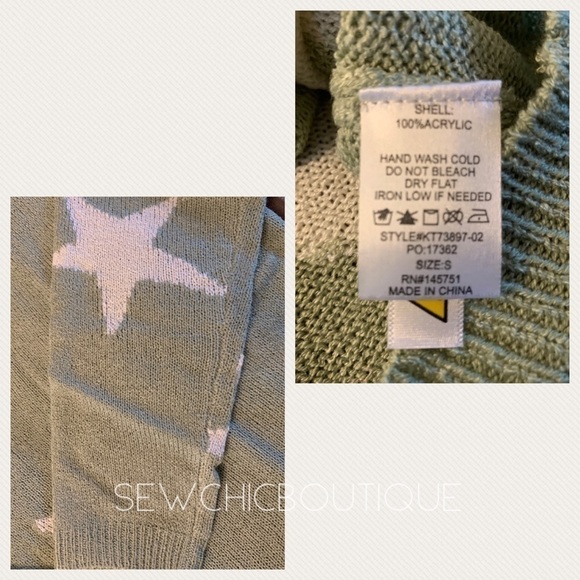 Fave Light Olive Soft Star Knit V-Neck Sweater - Picture 7 of 7
